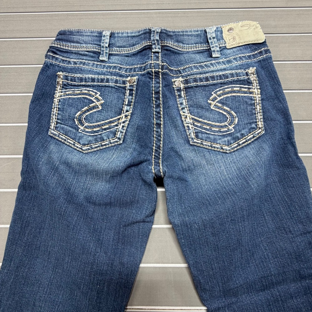 Silver Jeans Co Suki Mid Rise Slim Bootcut Dark Wash Thick Stitch W30 L32